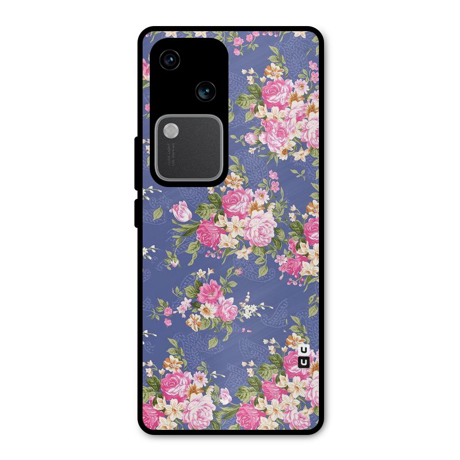 Purple Pink Floral Metal Back Case for Vivo V30