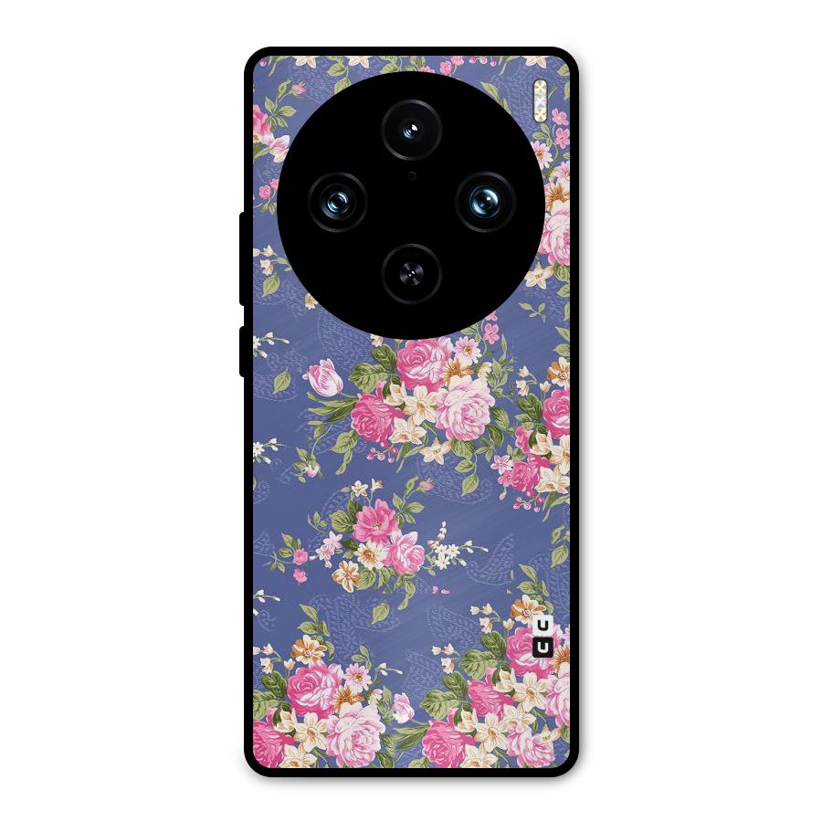 Purple Pink Floral Metal Back Case for Vivo X100 Pro