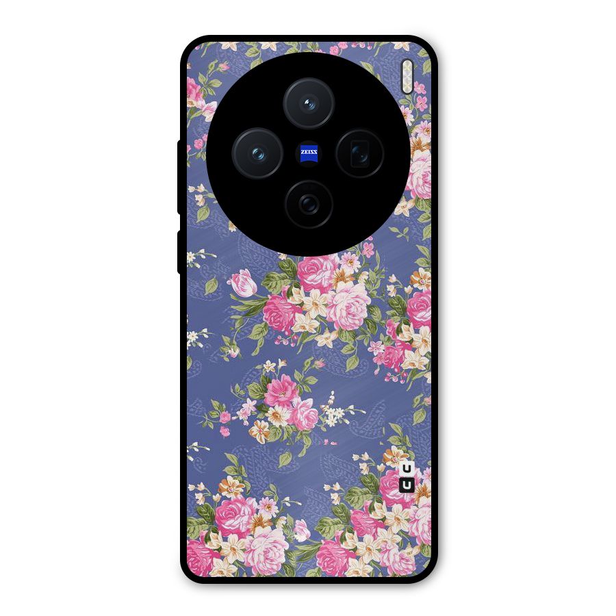 Purple Pink Floral Metal Back Case for Vivo X200