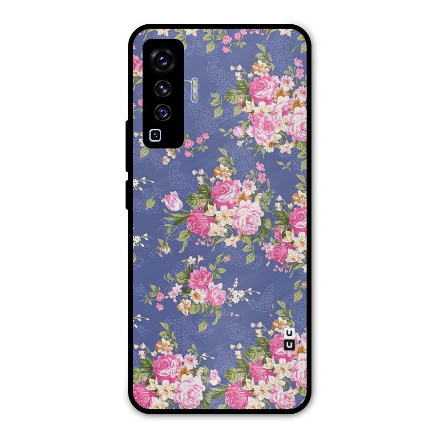 Purple Pink Floral Metal Back Case for Vivo X50