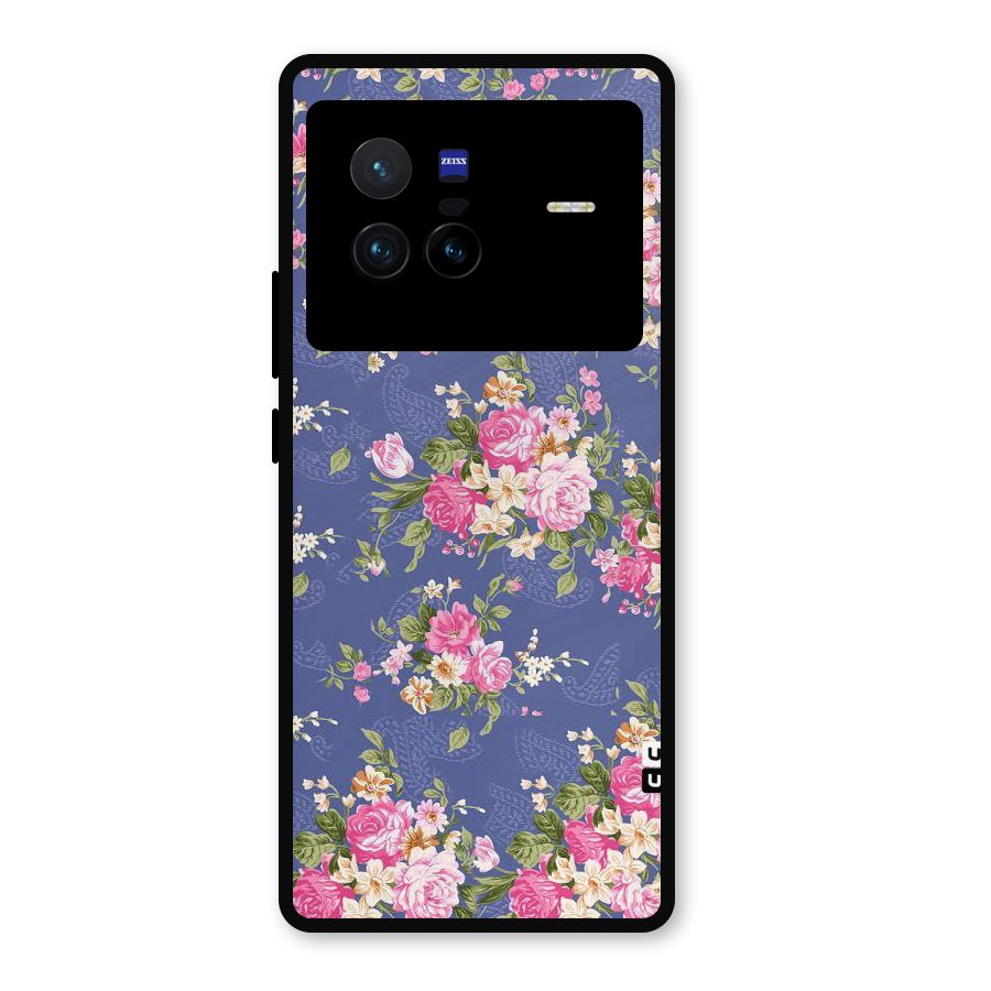 Purple Pink Floral Metal Back Case for Vivo X80