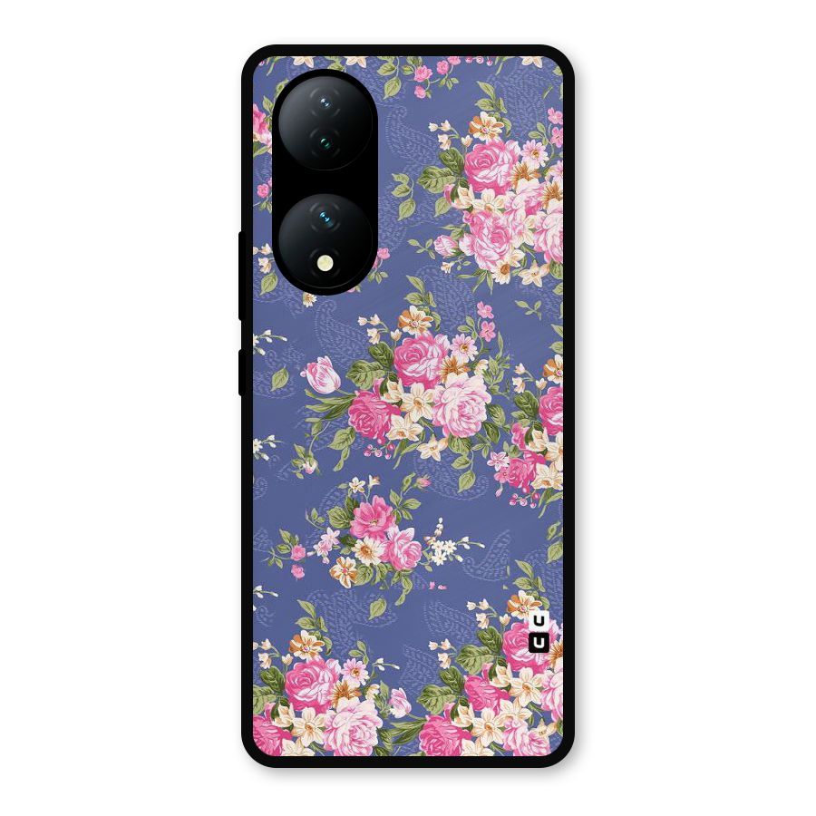 Purple Pink Floral Metal Back Case for Vivo Y100a