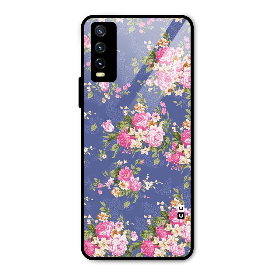 Purple Pink Floral Metal Back Case for Vivo Y20g