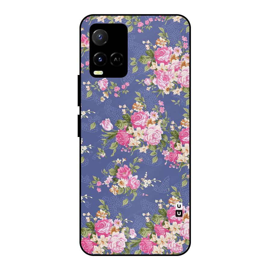 Purple Pink Floral Metal Back Case for Vivo Y21