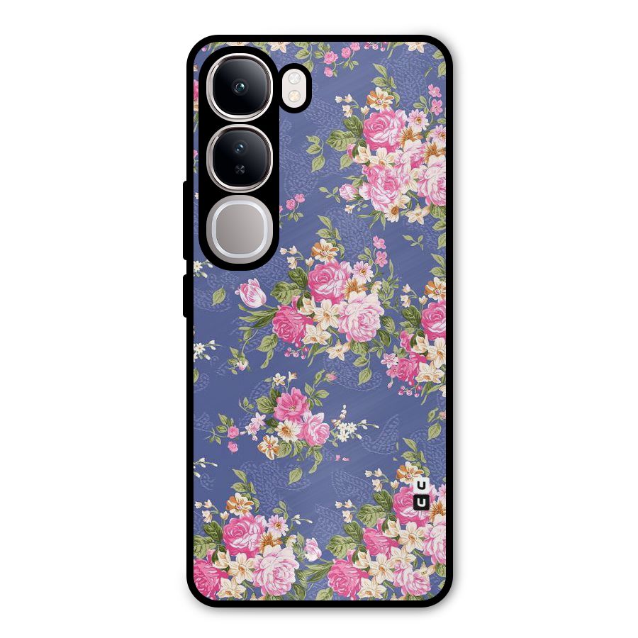 Purple Pink Floral Metal Back Case for Vivo Y300