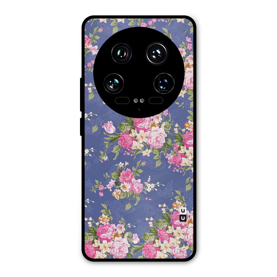 Purple Pink Floral Metal Back Case for Xiaomi 14 Ultra
