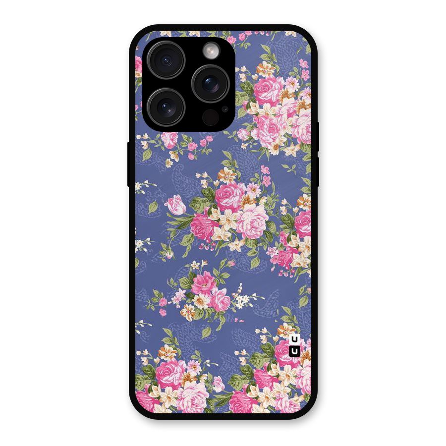 Purple Pink Floral Metal Back Case for iPhone 15 Pro Max