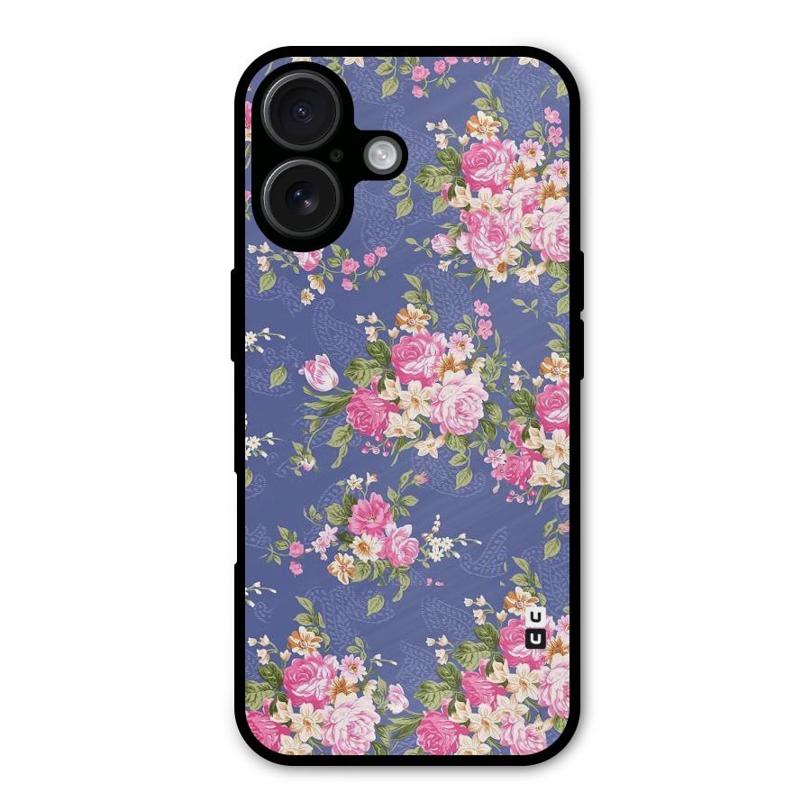 Purple Pink Floral Metal Back Case for iPhone 16
