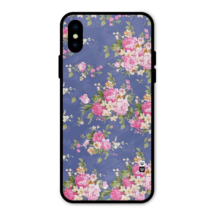 Purple Pink Floral Metal Back Case for iPhone X