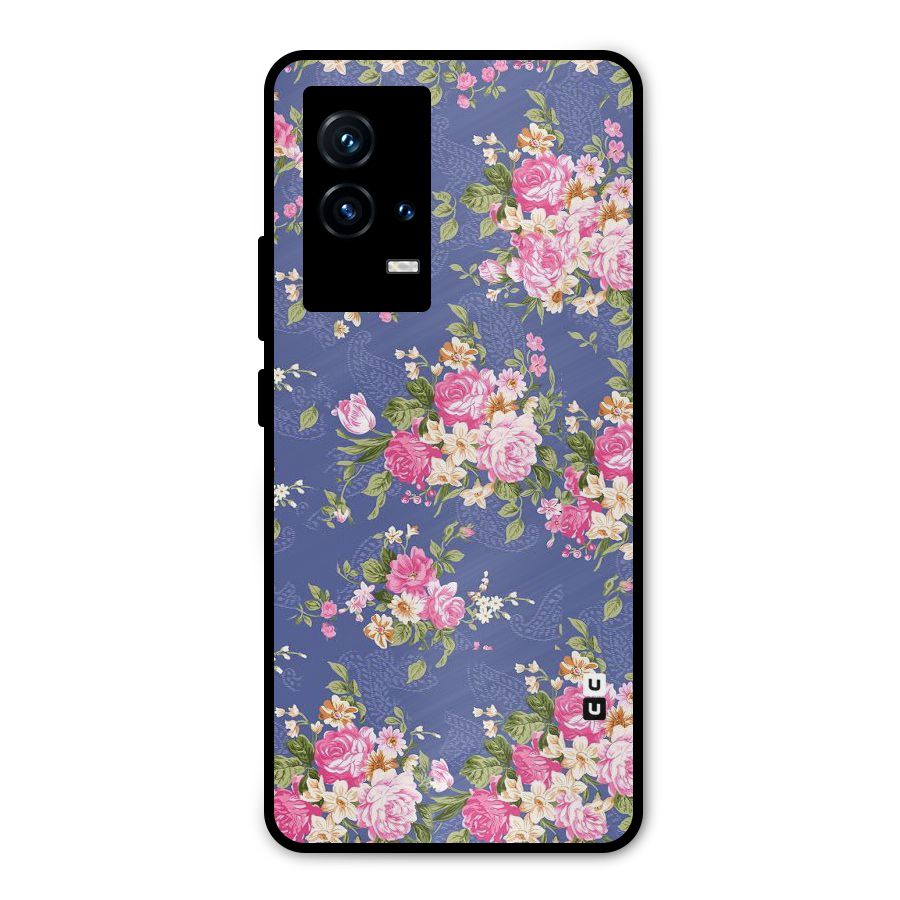 Purple Pink Floral Metal Back Case for iQOO 9 5G