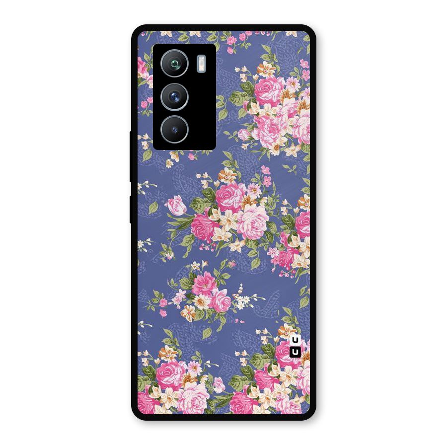Purple Pink Floral Metal Back Case for iQOO 9 SE