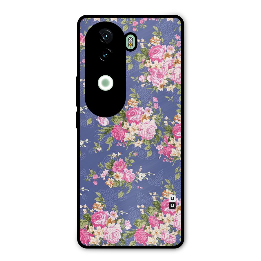 Purple Pink Floral Metal Back Case for iQOO Z9s