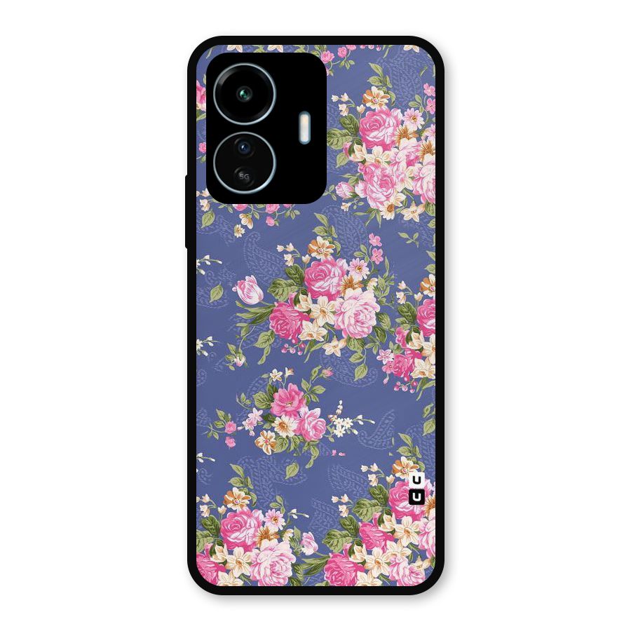 Purple Pink Floral Metal Back Case for vivo iQOO Z6 Lite 5G