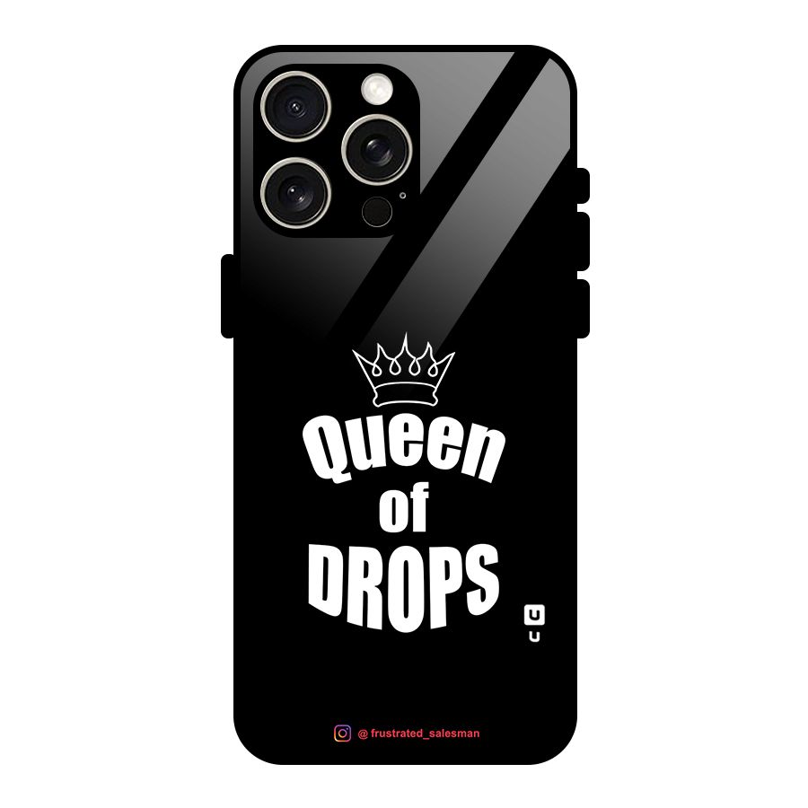 Queen of Drops Black Glass Back Case for iPhone 15 Pro Max