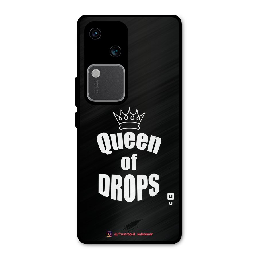 Queen of Drops Black Metal Back Case for Vivo V30 Pro