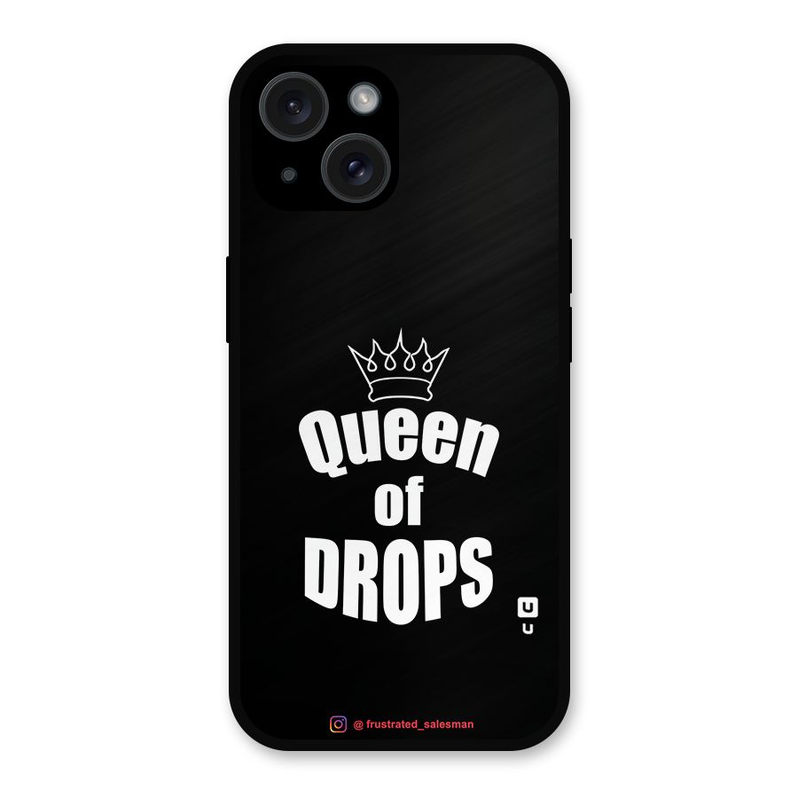 Queen of Drops Black Metal Back Case for iPhone 15