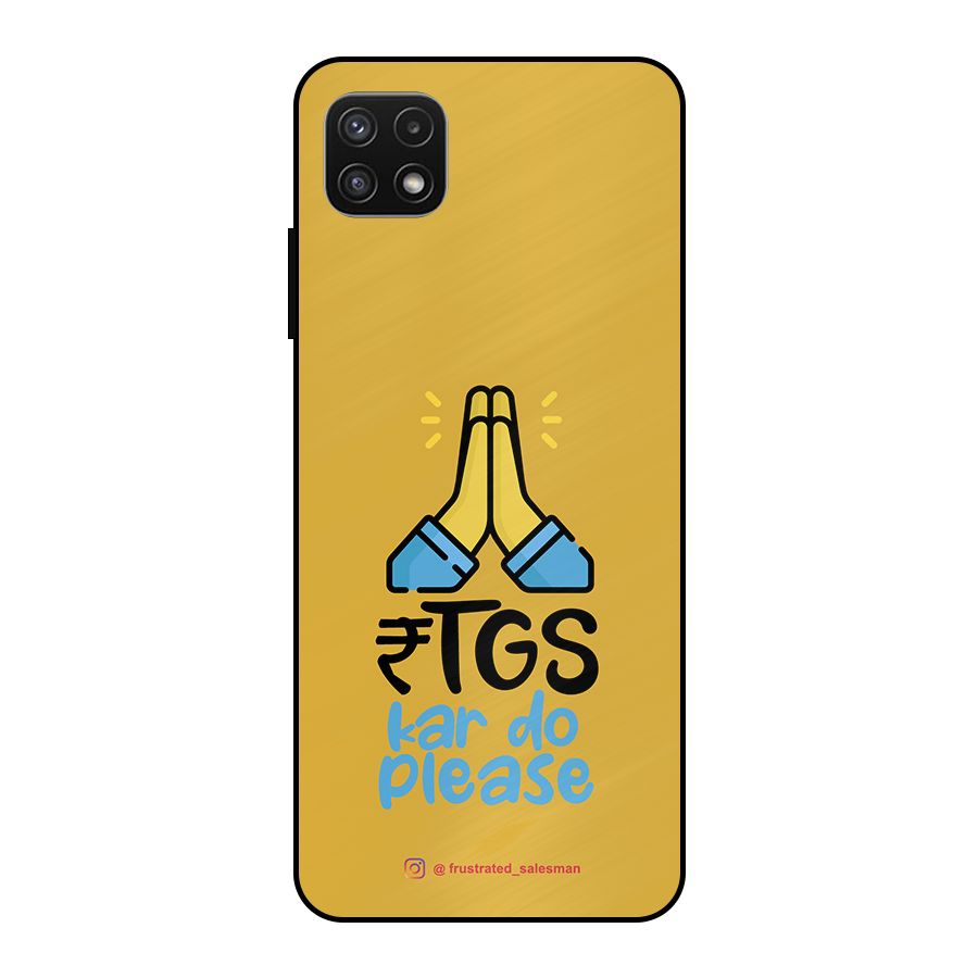 RTGS Kar Do Please Mustard Yellow Metal Back Case for Galaxy A22 5G
