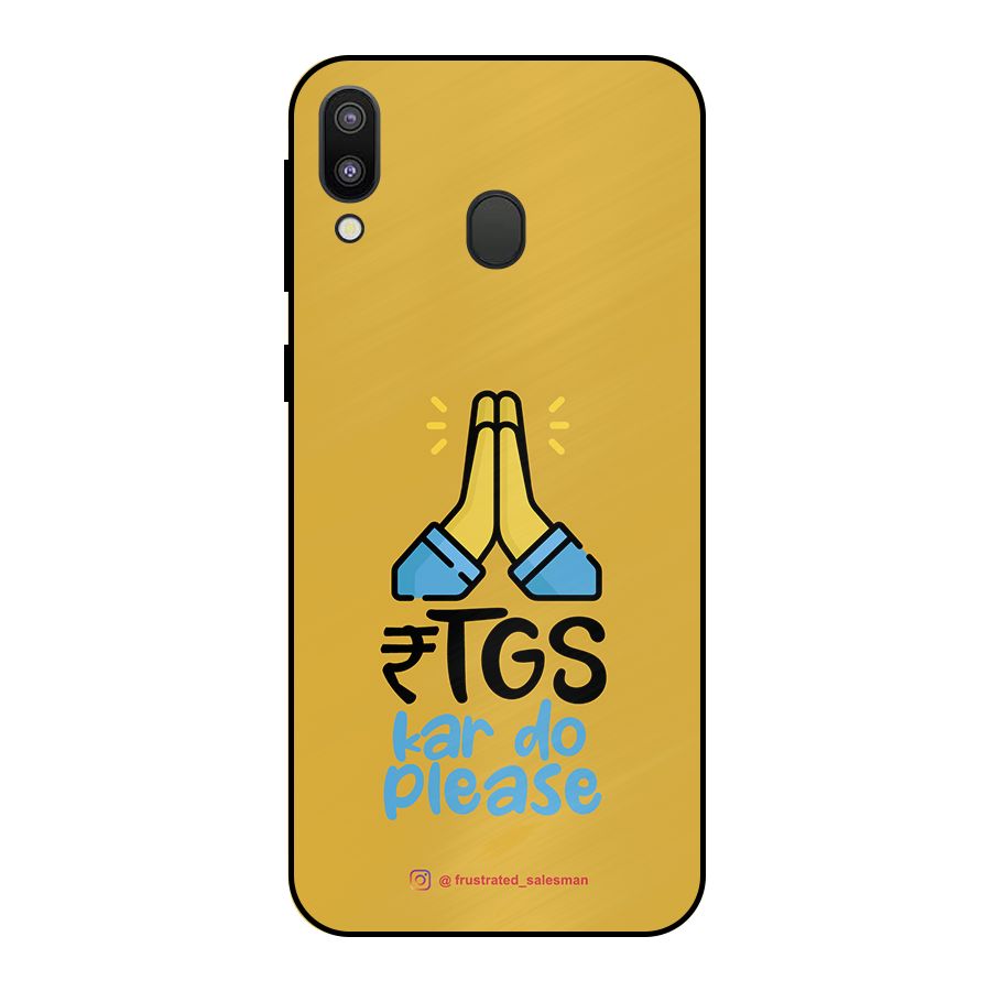 RTGS Kar Do Please Mustard Yellow Metal Back Case for Galaxy M20