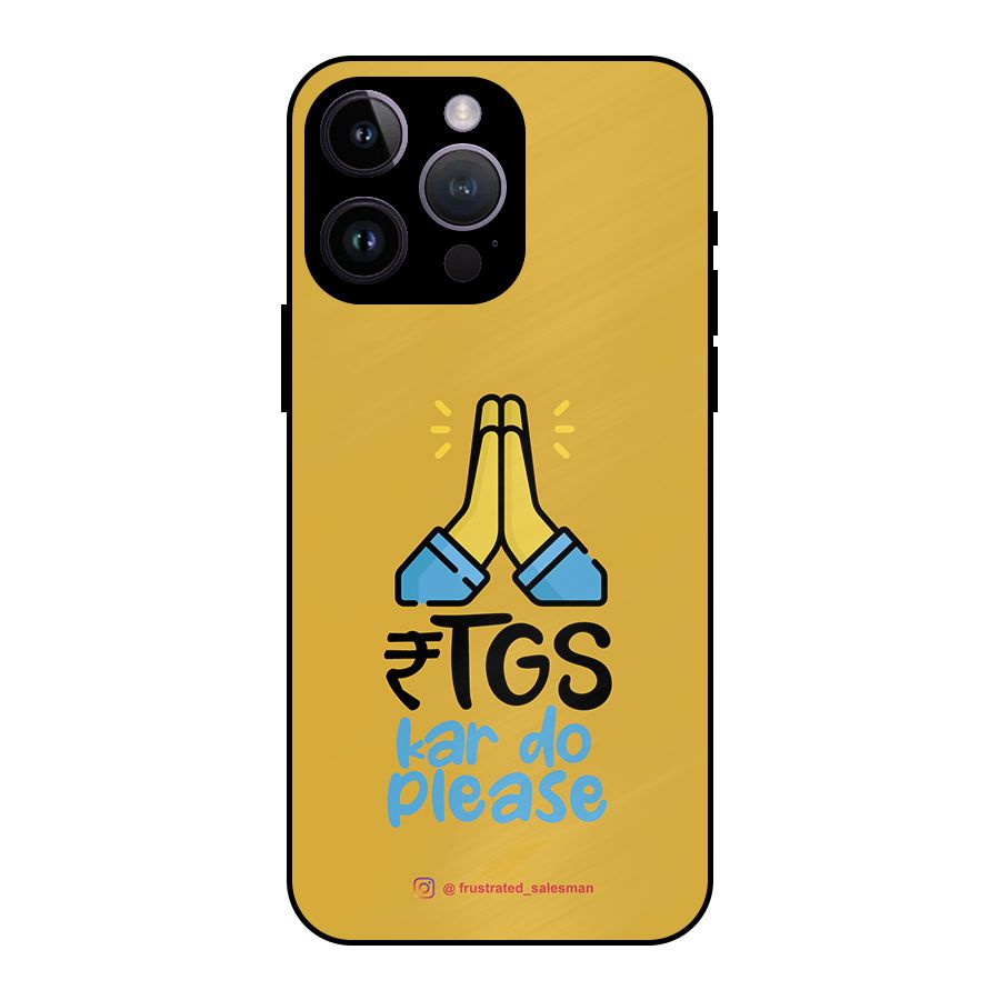 RTGS Kar Do Please Mustard Yellow Metal Back Case for iPhone 14 Pro Max