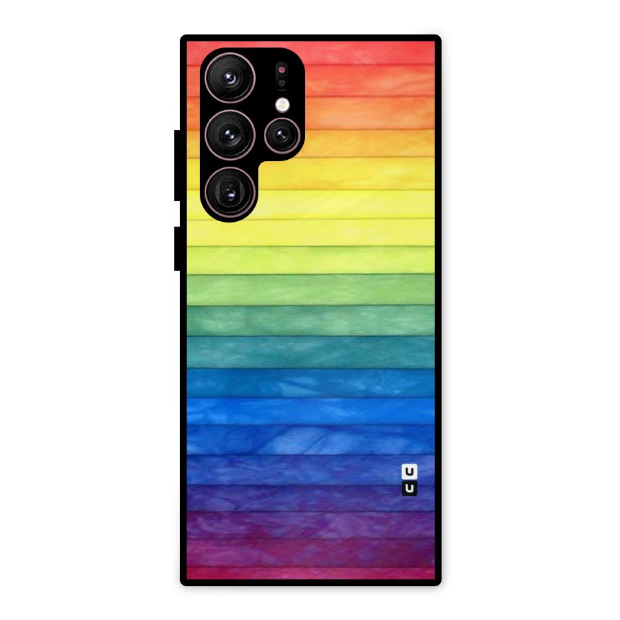Rainbow Colors Stripes Metal Back Case for Galaxy S22 Ultra 5G