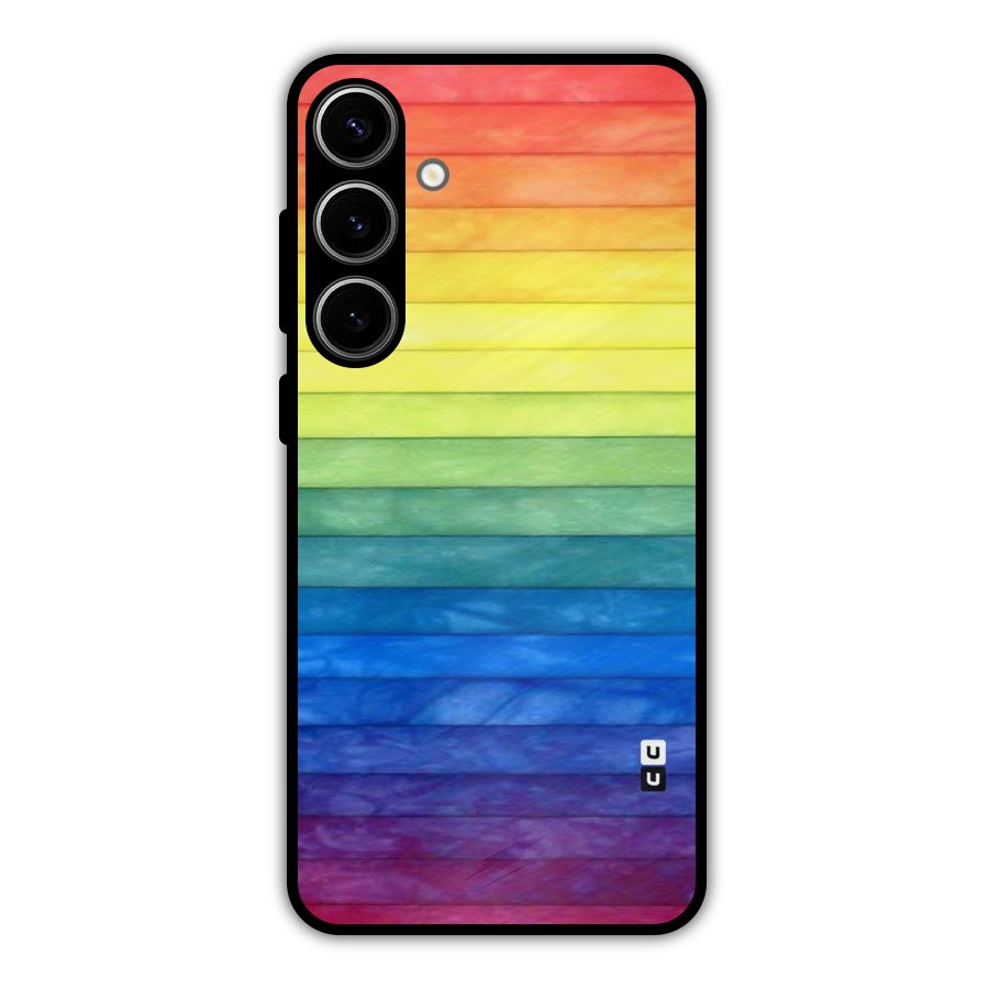 Rainbow Colors Stripes Metal Back Case for Galaxy S24 Plus