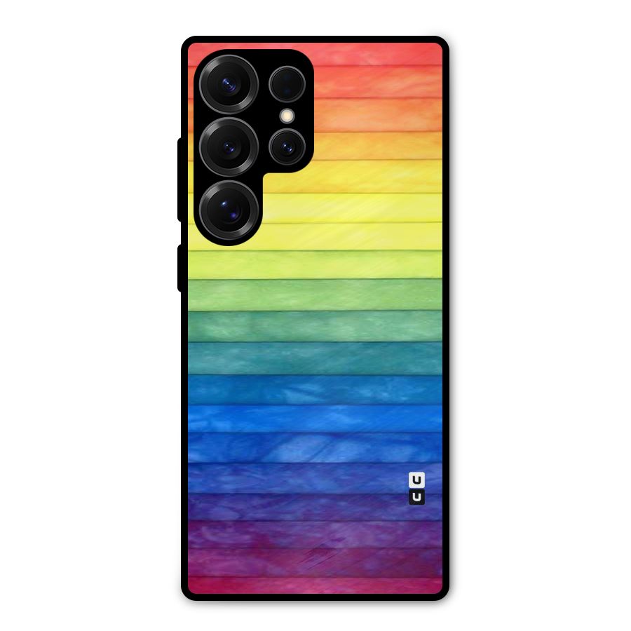 Rainbow Colors Stripes Metal Back Case for Galaxy S25 Ultra