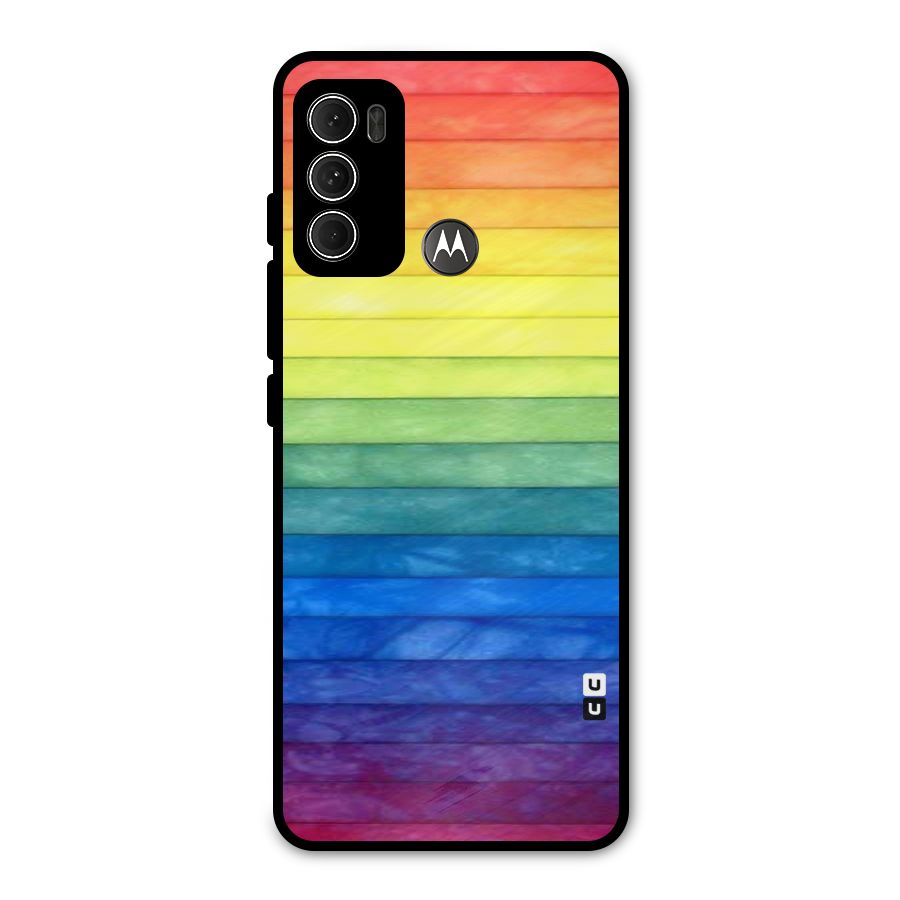 Rainbow Colors Stripes Metal Back Case for Moto G60