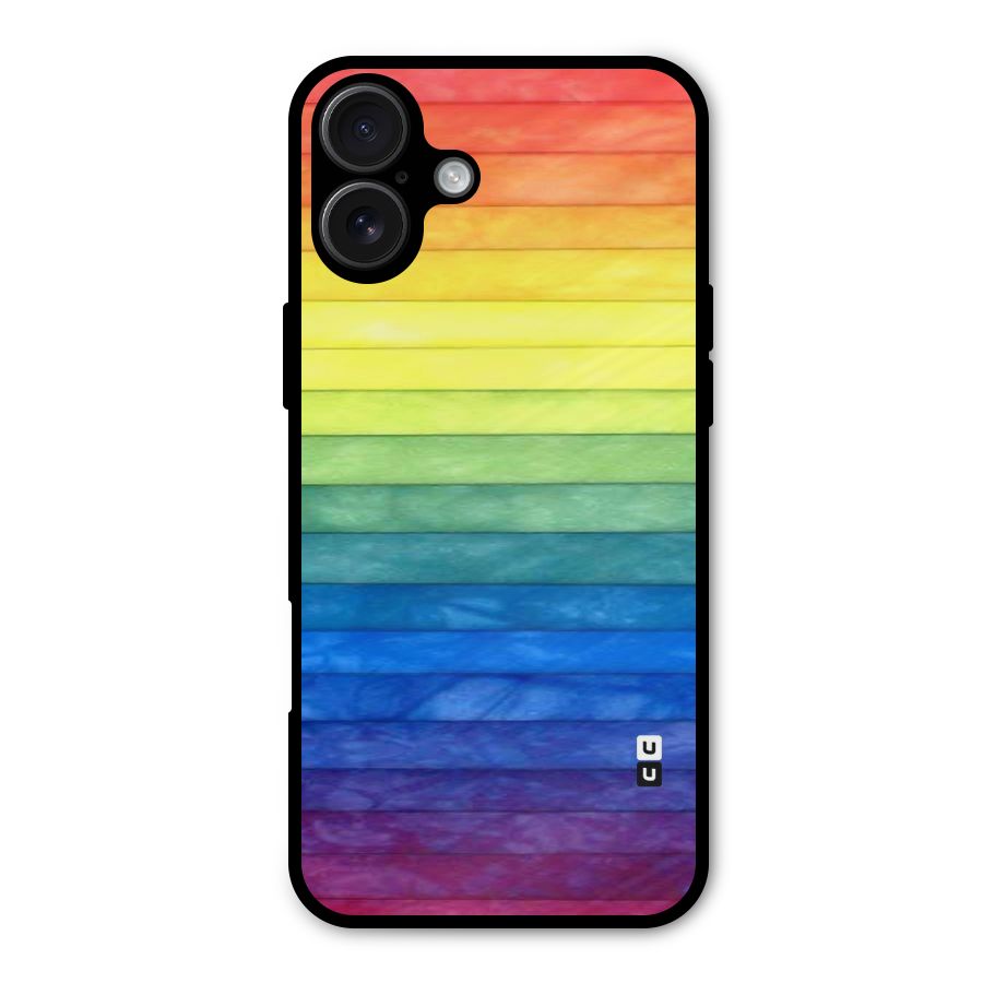 Rainbow Colors Stripes Metal Back Case for iPhone 16 Plus