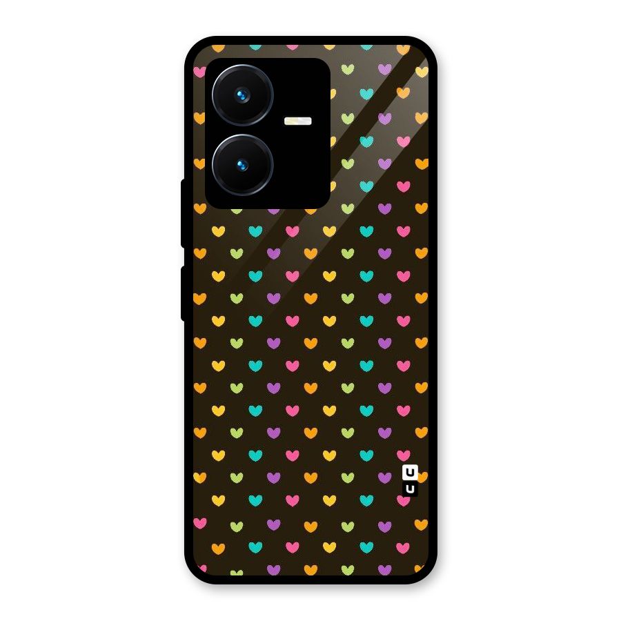 Rainbow Hearts Glass Back Case for Vivo Y22s