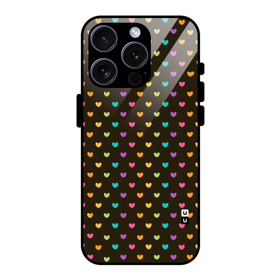 Rainbow Hearts Glass Back Case for iPhone 15 Pro