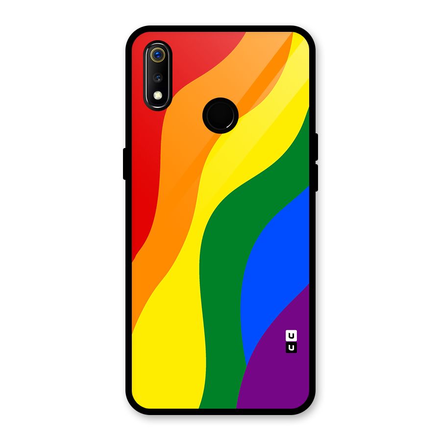 Rainbow Slant Curves Glass Back Case for Realme 3
