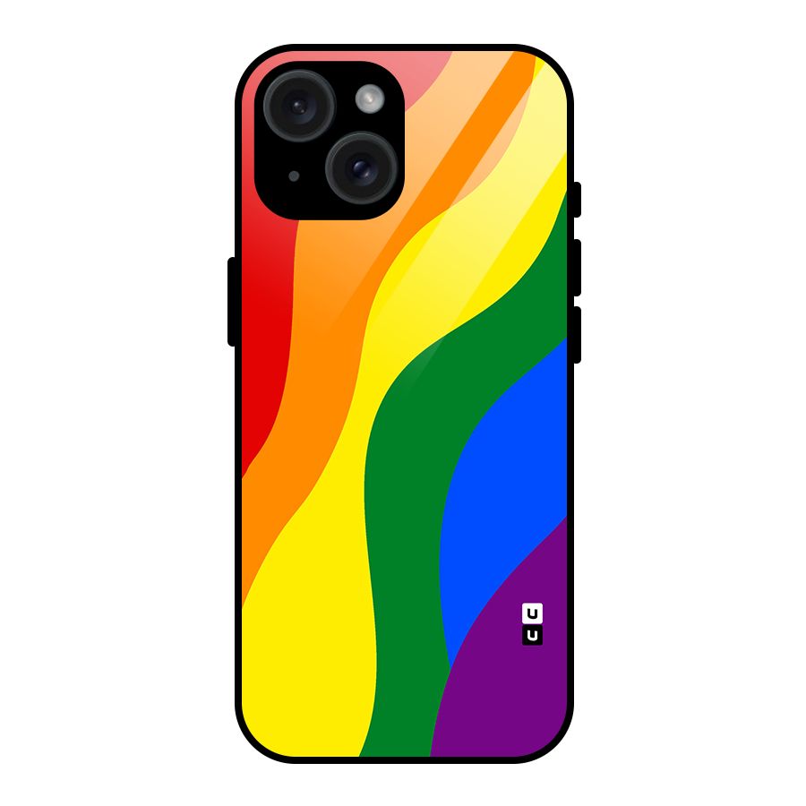 Rainbow Slant Curves Glass Back Case for iPhone 15