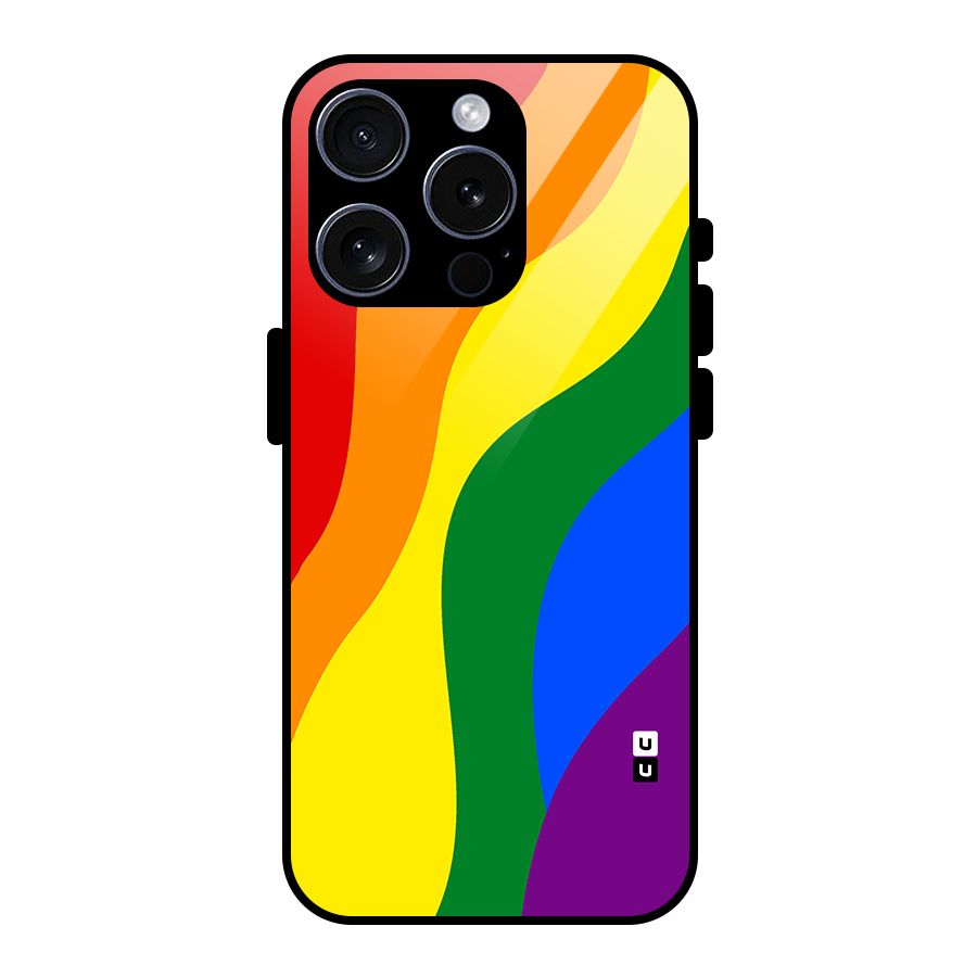 Rainbow Slant Curves Glass Back Case for iPhone 15 Pro