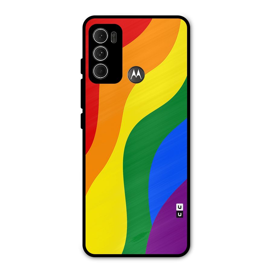 Rainbow Slant Curves Metal Back Case for Moto G60