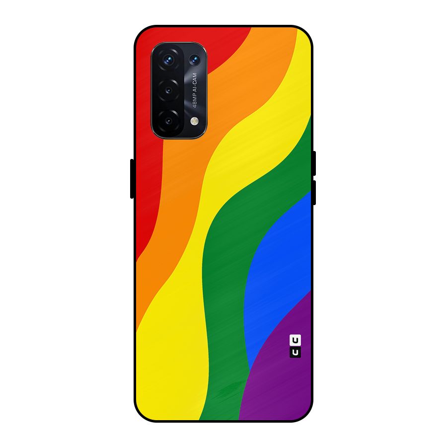 Rainbow Slant Curves Metal Back Case for Oppo A74 5G