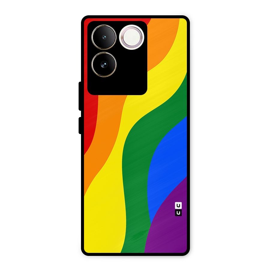 Rainbow Slant Curves Metal Back Case for Vivo T2 Pro