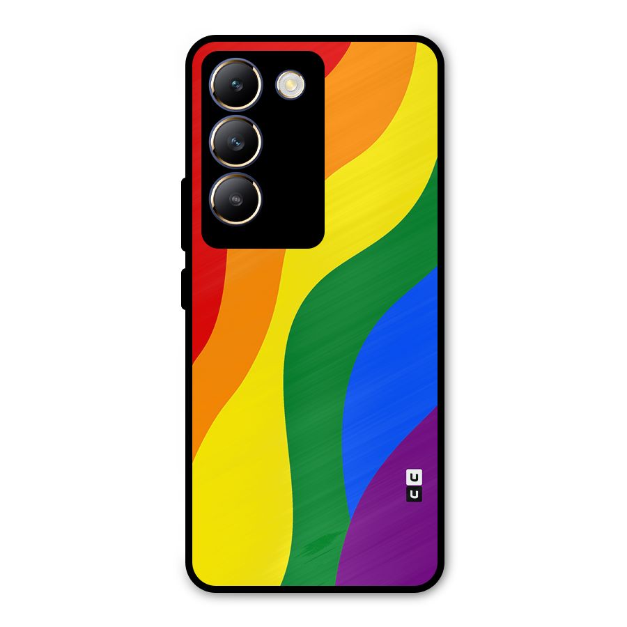 Rainbow Slant Curves Metal Back Case for Vivo T3 5G