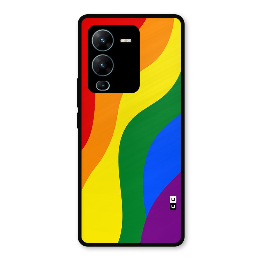 Rainbow Slant Curves Metal Back Case for Vivo V25 Pro