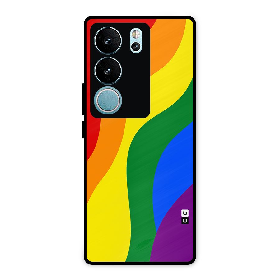 Rainbow Slant Curves Metal Back Case for Vivo V29 Pro