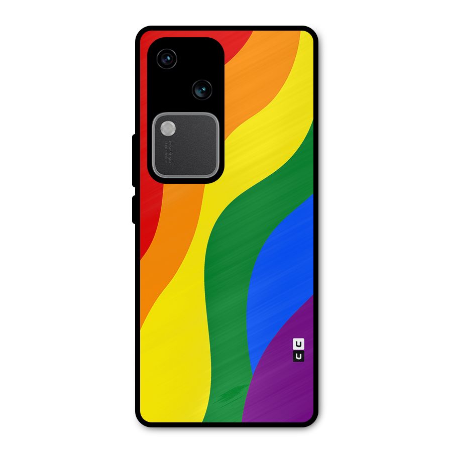 Rainbow Slant Curves Metal Back Case for Vivo V30