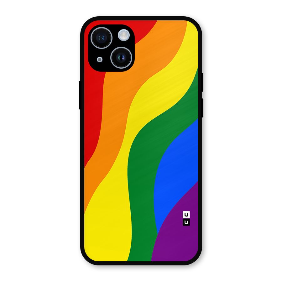 Rainbow Slant Curves Metal Back Case for iPhone 14