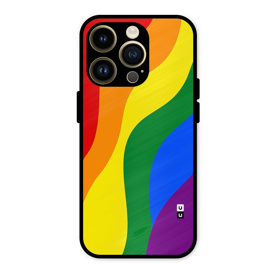 Rainbow Slant Curves Metal Back Case for iPhone 14 Pro