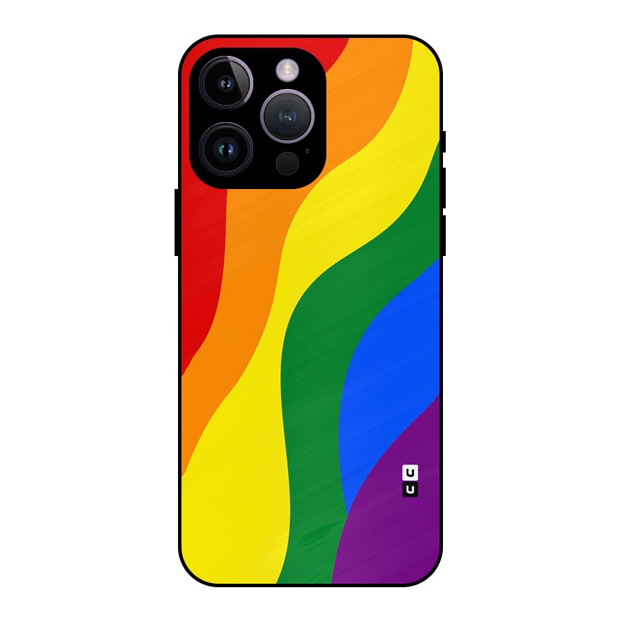 Rainbow Slant Curves Metal Back Case for iPhone 14 Pro Max