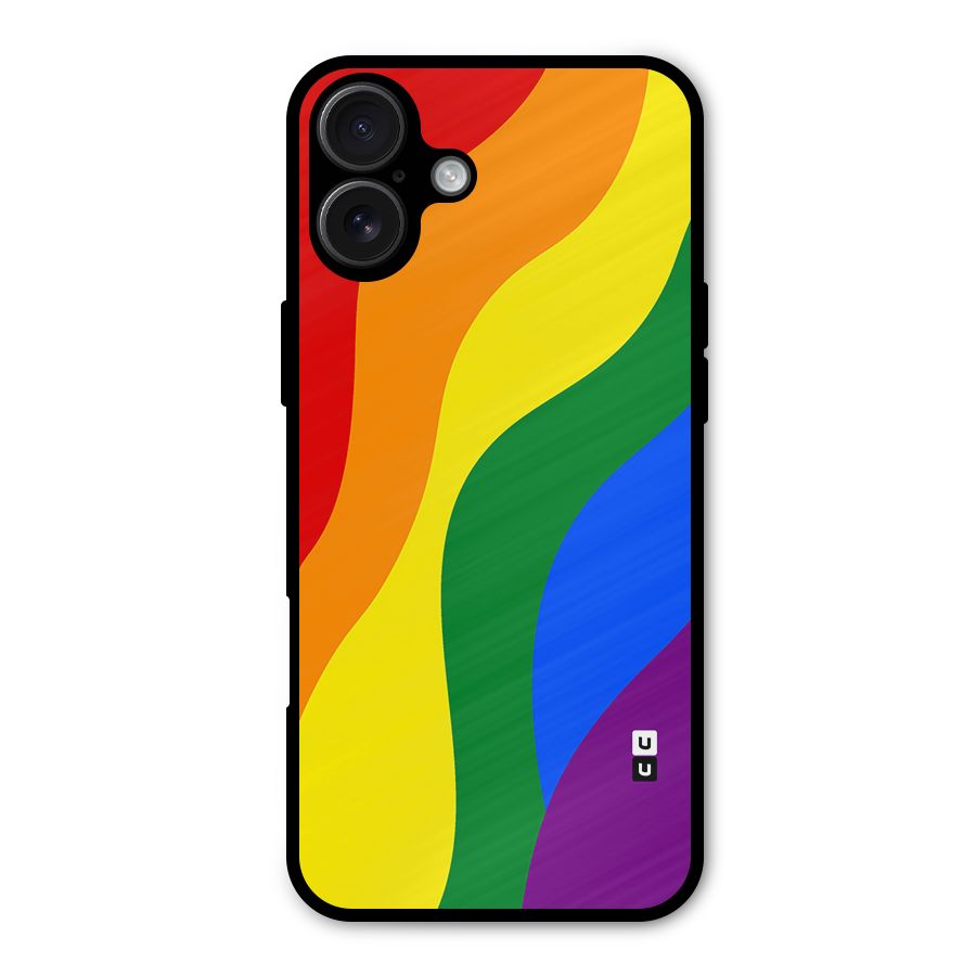 Rainbow Slant Curves Metal Back Case for iPhone 16 Plus