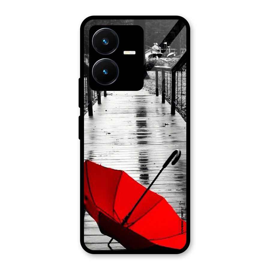 Rainy Red Umbrella Glass Back Case for Vivo Y22s