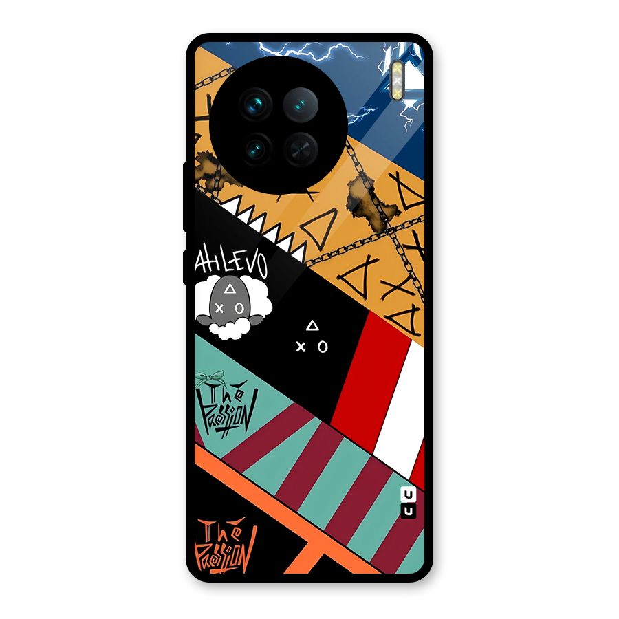 Random Abstracts Art Slant Stripes Glass Back Case for Vivo X90