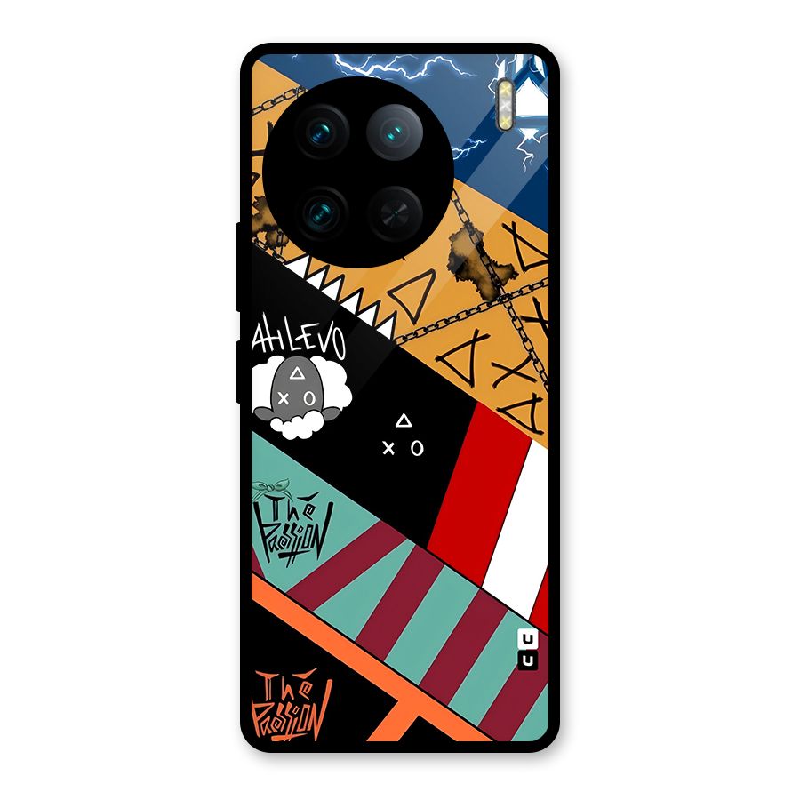 Random Abstracts Art Slant Stripes Glass Back Case for Vivo X90 Pro