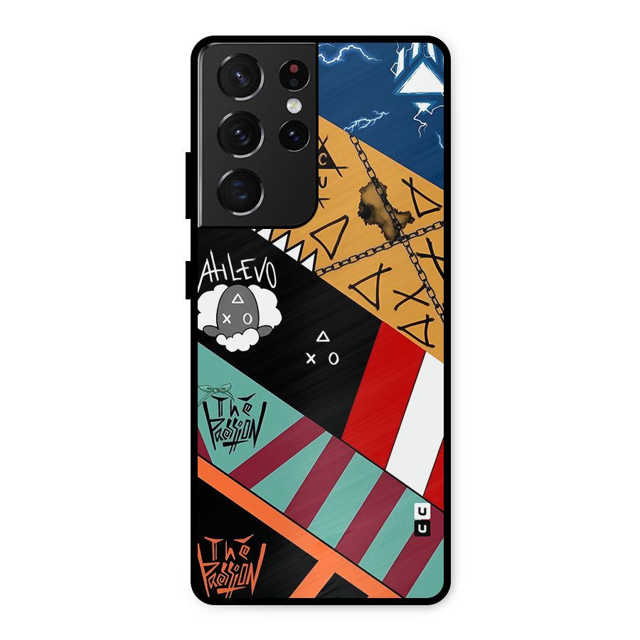Random Abstracts Art Slant Stripes Metal Back Case for Galaxy S21 Ultra 5G