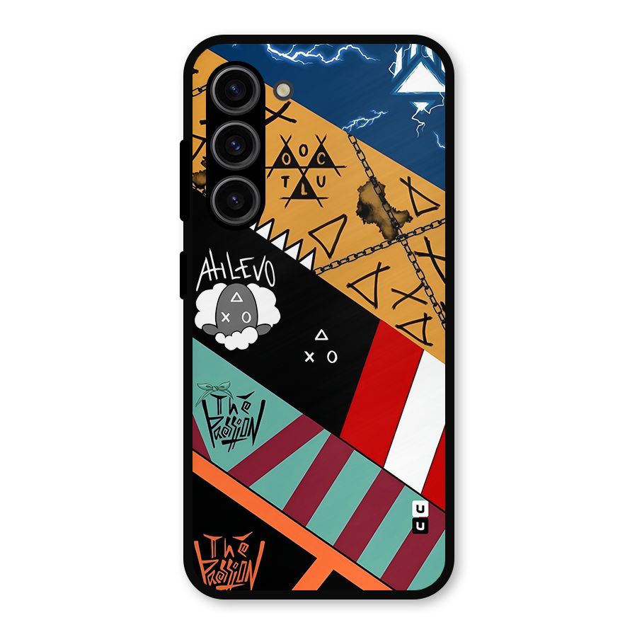 Random Abstracts Art Slant Stripes Metal Back Case for Galaxy S23