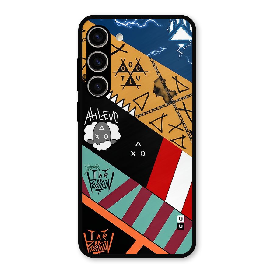 Random Abstracts Art Slant Stripes Metal Back Case for Galaxy S23 Plus